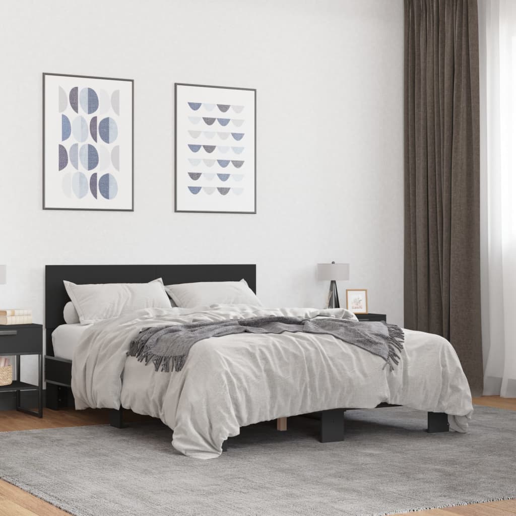 JUNG Vida Bettgestell Schwarz 120x200 cm Holzwerkstoff und Metall