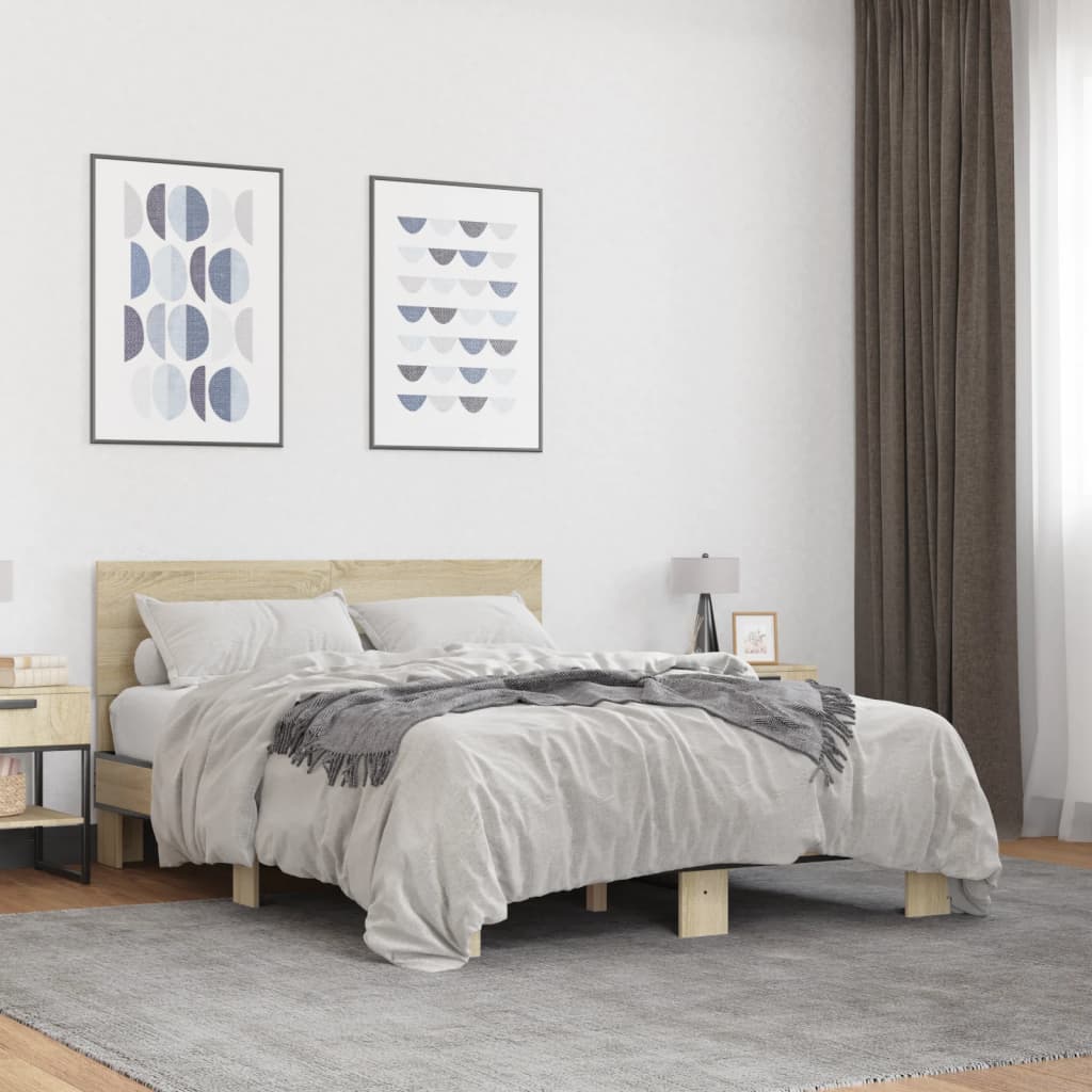 JUNG Vida Bettgestell Sonoma-Eiche 135x190 cm Holzwerkstoff und Metall
