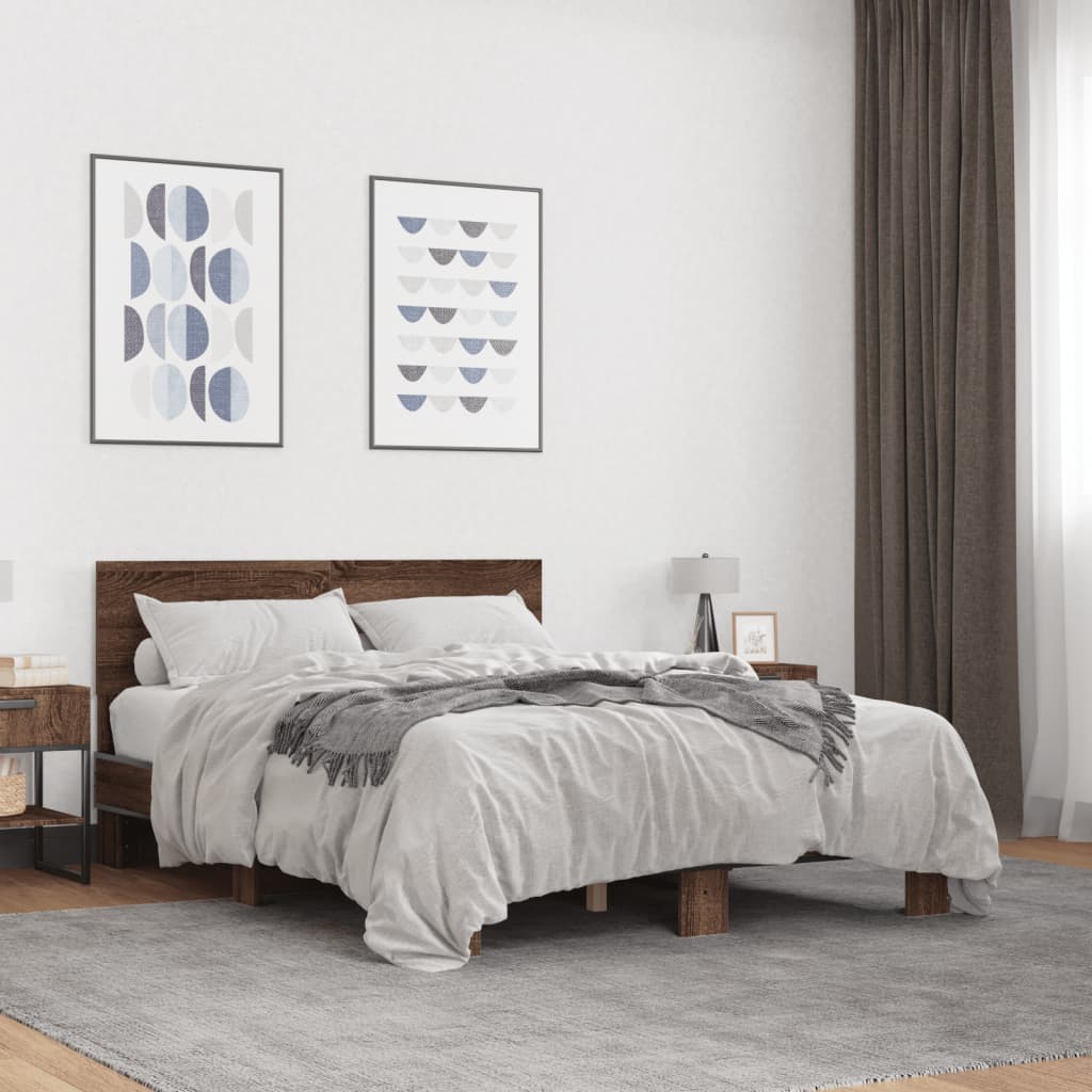 JUNG Vida Bettgestell Braun Eichen-Optik 140x190 cm Holzwerkstoff Metall