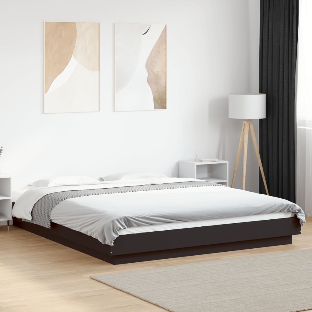 JUNG Vida Bettgestell mit LED Schwarz 160x200 cm Holzwerkstoff