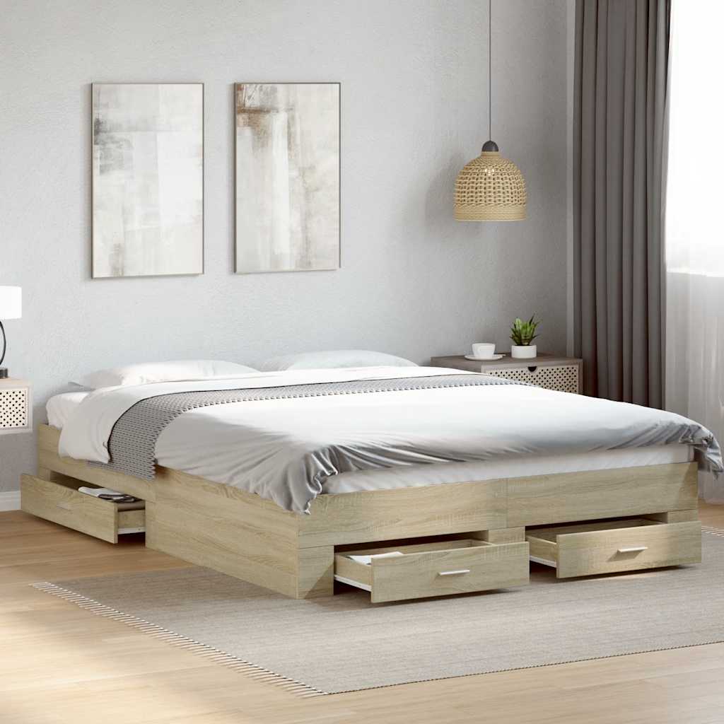 JUNG Vida Bettgestell mit Schubladen Sonoma-Eiche 150x200cm Holzwerkstoff