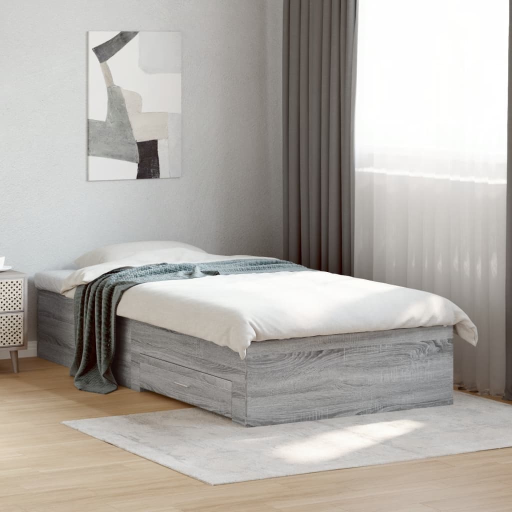 JUNG Vida Bettgestell mit Schubladen Grau Sonoma 90x200 cm Holzwerkstoff