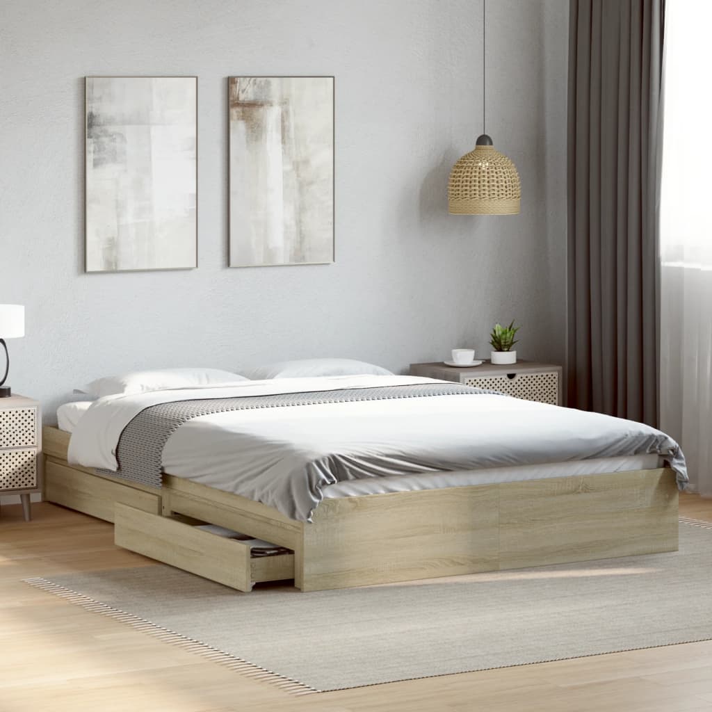 JUNG Vida Bettgestell mit Schubladen Sonoma-Eiche 150x200cm Holzwerkstoff