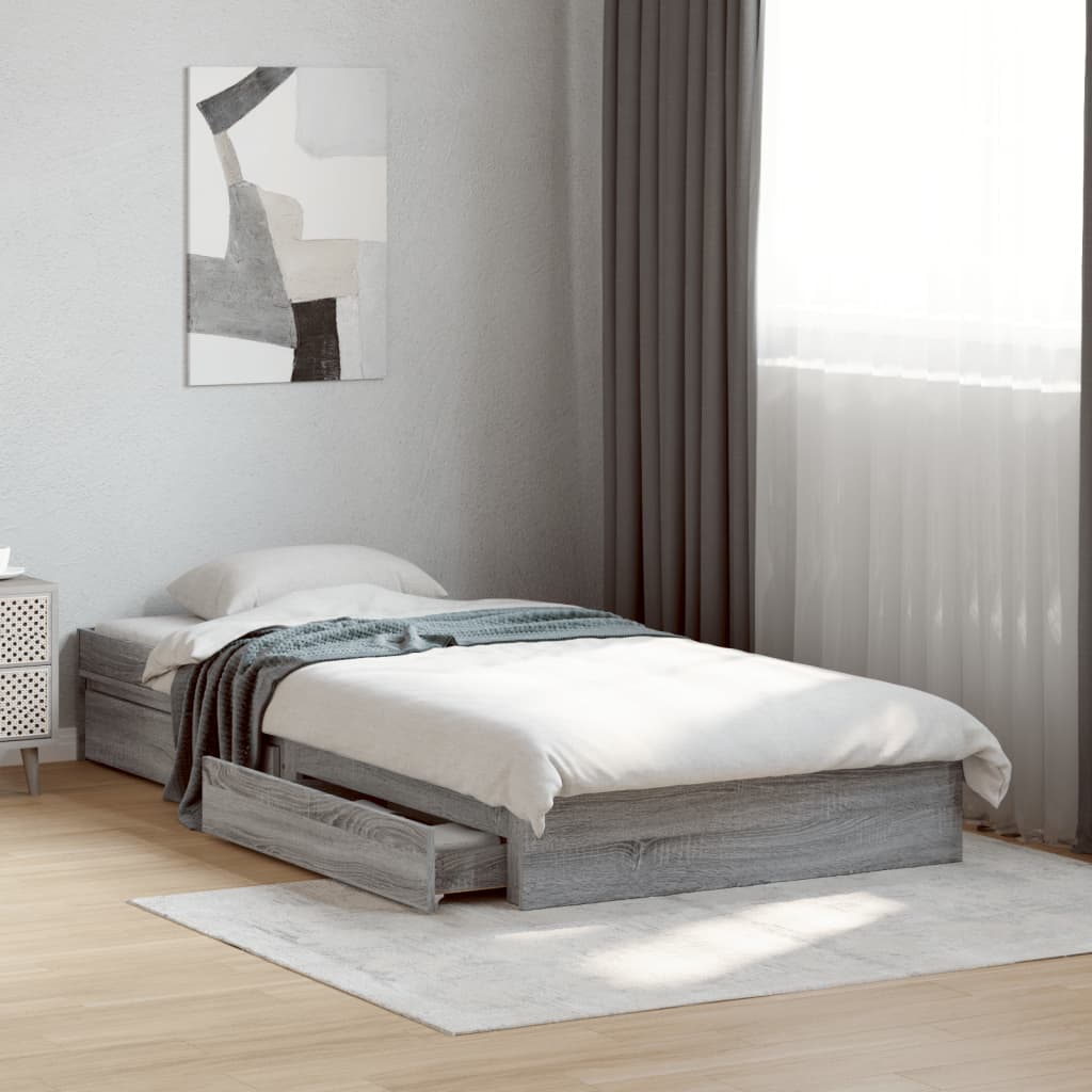 JUNG Vida Bettgestell mit Schubladen Grau Sonoma 75x190 cm Holzwerkstoff