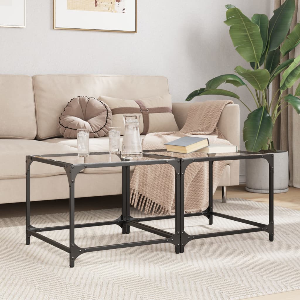 JUNG Vida Couchtische mit Glasplatte 2 Stk. Transparent 50x50x40 cm Stahl