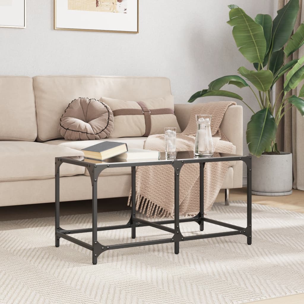 JUNG Vida Couchtisch mit Glasplatte Schwarz 78,5x40x40 cm Stahl