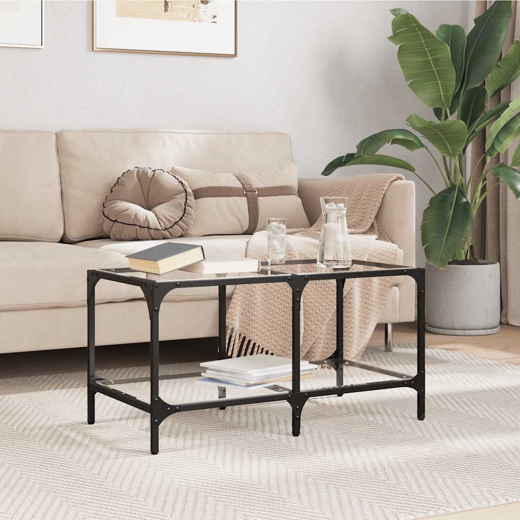 JUNG Vida Couchtisch mit Glasplatte Transparent 78,5x40x40 cm Stahl