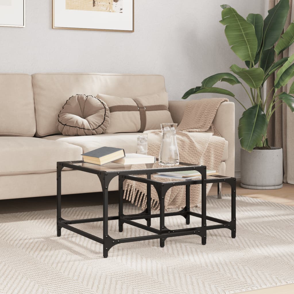 JUNG Vida Satztische 2 Stk. mit Glasplatte Transparent Stahl