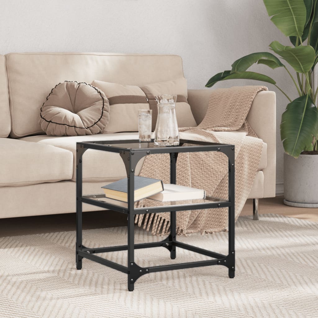 JUNG Vida Couchtisch mit Glasplatte Transparent 40x40x45 cm Stahl
