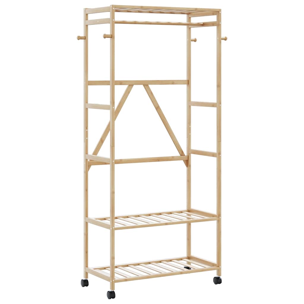 JUNG Vida Kleiderständer mit Ablagen und Rollen 90x40x179,5 cm Bambus