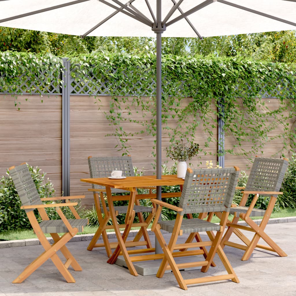 JUNG Vida 5-tlg. Garten-Essgruppe Grau Poly Rattan und Massivholz