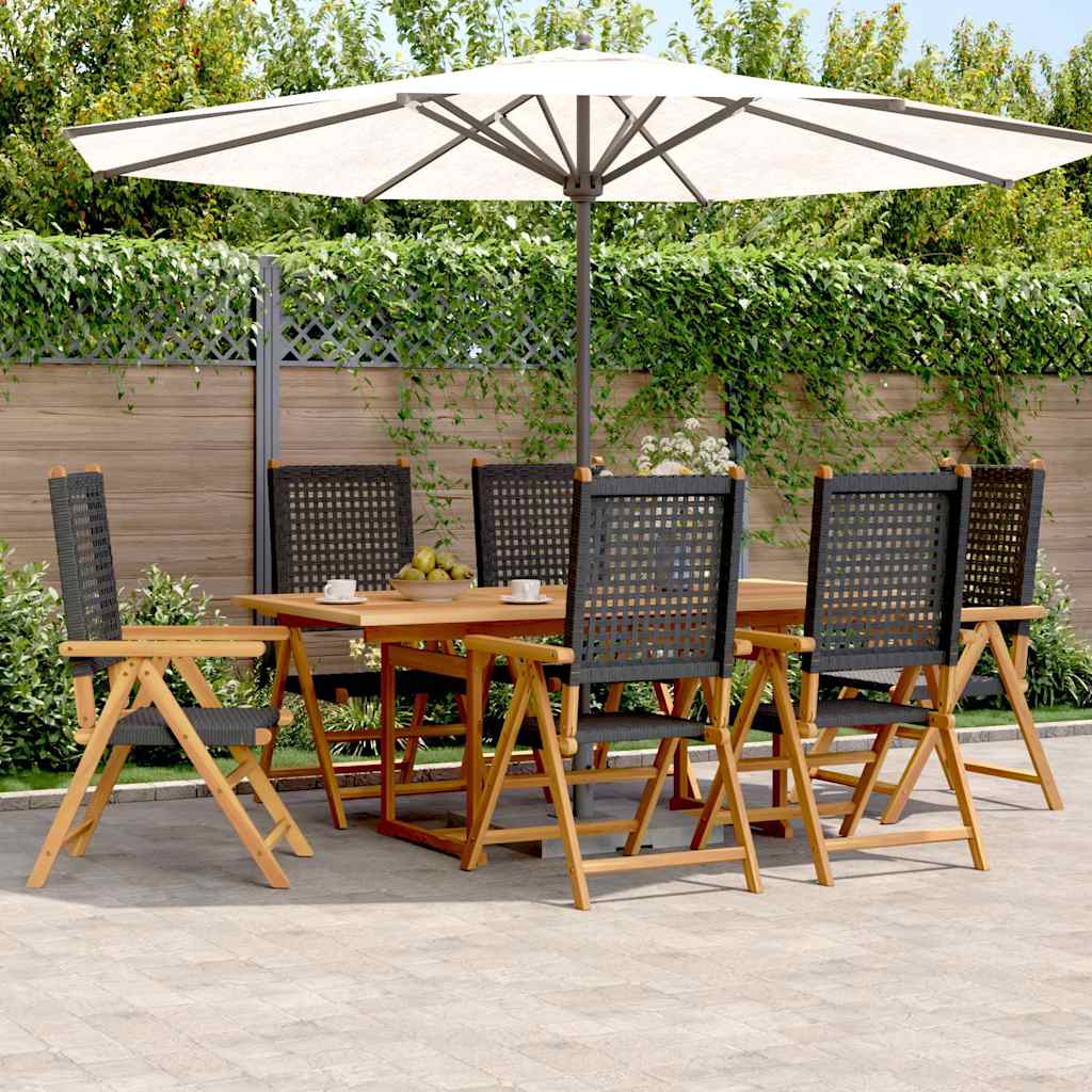 JUNG Vida 7-tlg. Garten-Essgruppe Poly Rattan und Massivholz Schwarz