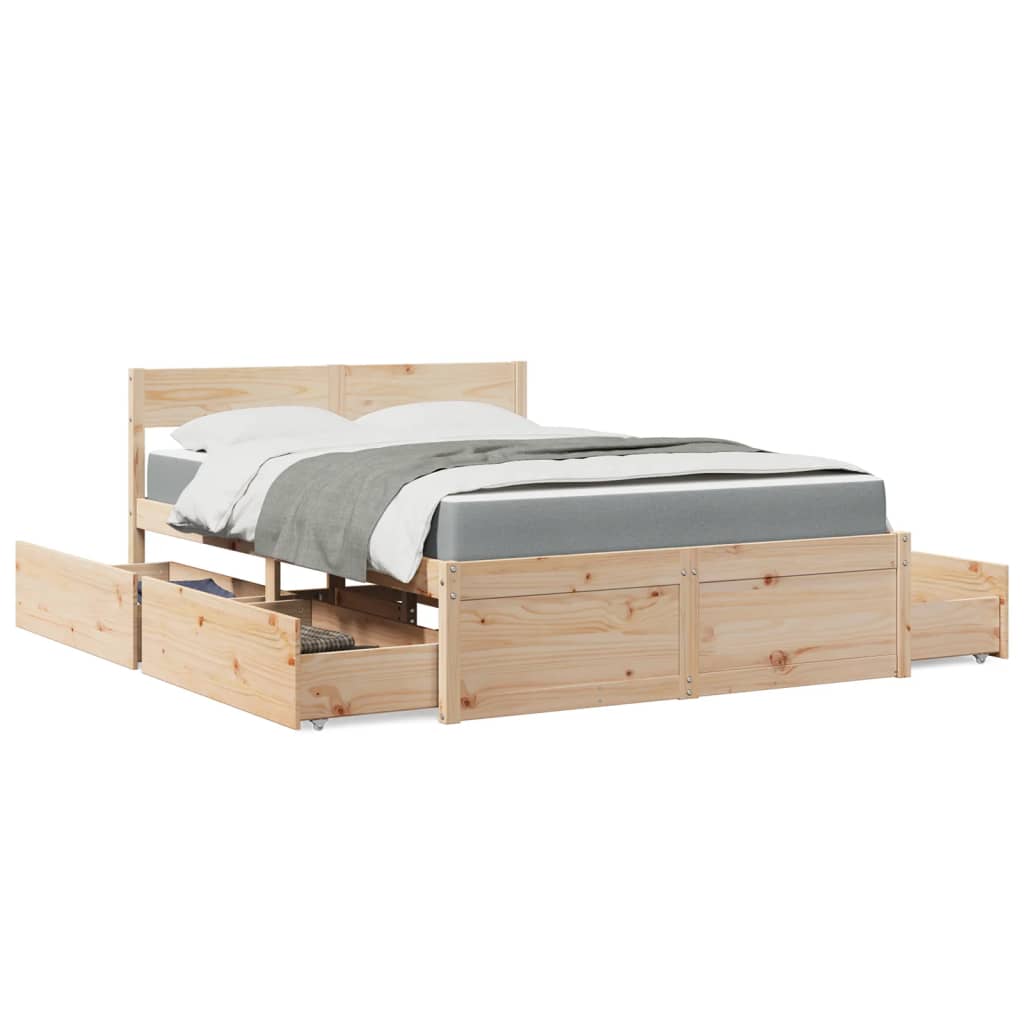 JUNG Vida Bett mit Schubladen und Matratze 120x200 cm Massivholz Kiefer
