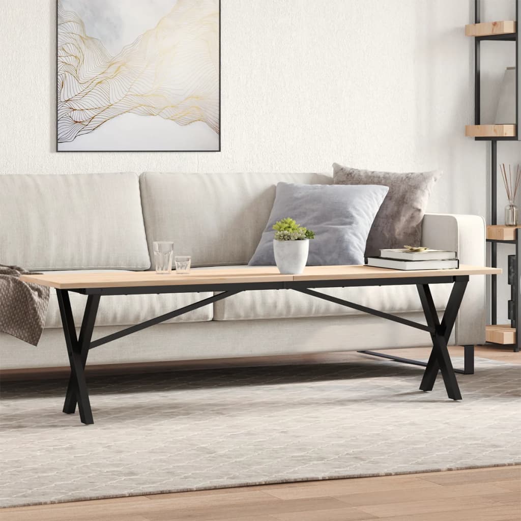 JUNG Vida Couchtisch X-Gestell 160x40x45 cm Massivholz Kiefer & Stahl