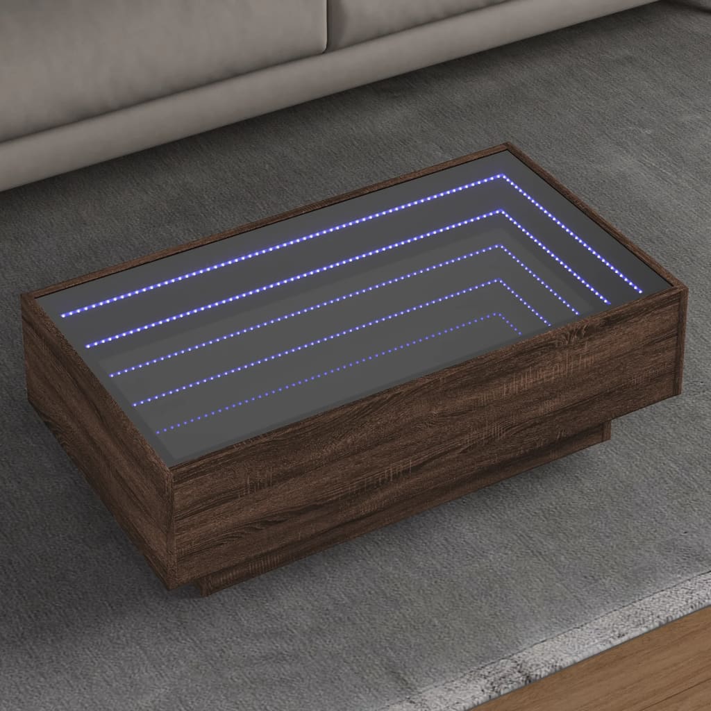 JUNG Vida LED-Couchtisch Braun Eichen-Optik 90x50x30 cm Holzwerkstoff
