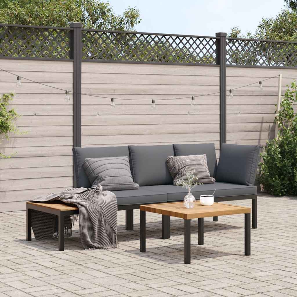 JUNG Vida 3-tlg. Garten-Sofagarnitur mit Kissen Schwarz Aluminium