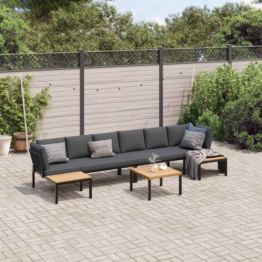 JUNG Vida 5-tlg. Garten-Sofagarnitur mit Kissen Schwarz Aluminium