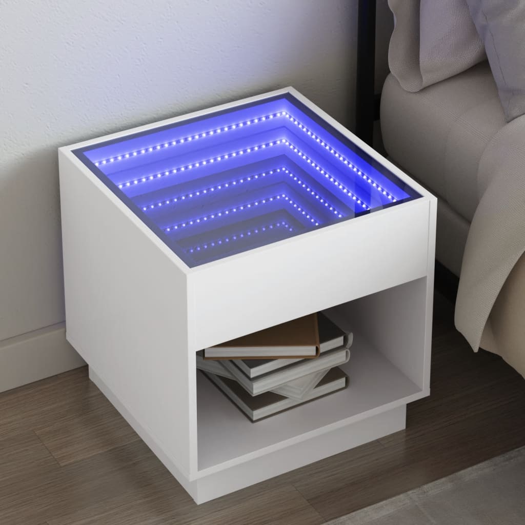 JUNG Vida Nachttisch mit Infinity-LED Weiß 50x50x50 cm