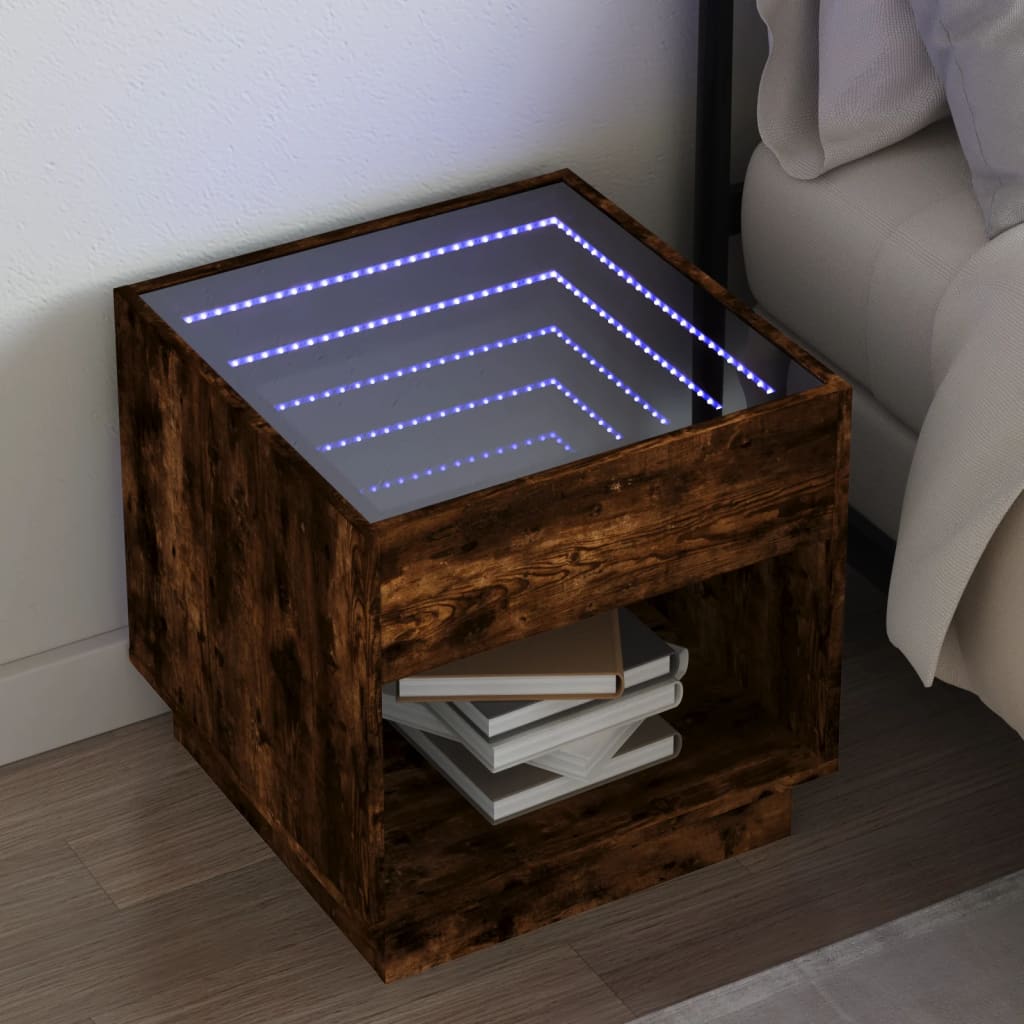 JUNG Vida Nachttisch mit Infinity-LED Räuchereiche 50x50x50 cm