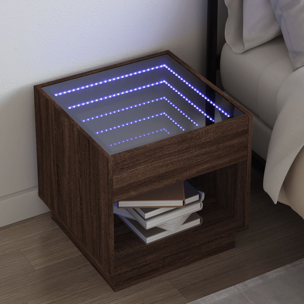 JUNG Vida Nachttisch mit Infinity-LED Braun Eichen-Optik 50x50x50 cm