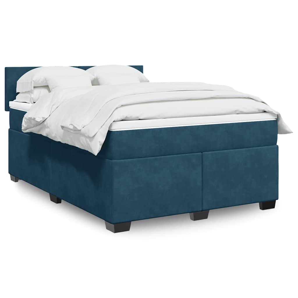 JUNG Vida Boxspringbett mit Matratze Dunkelblau 140x190 cm Samt