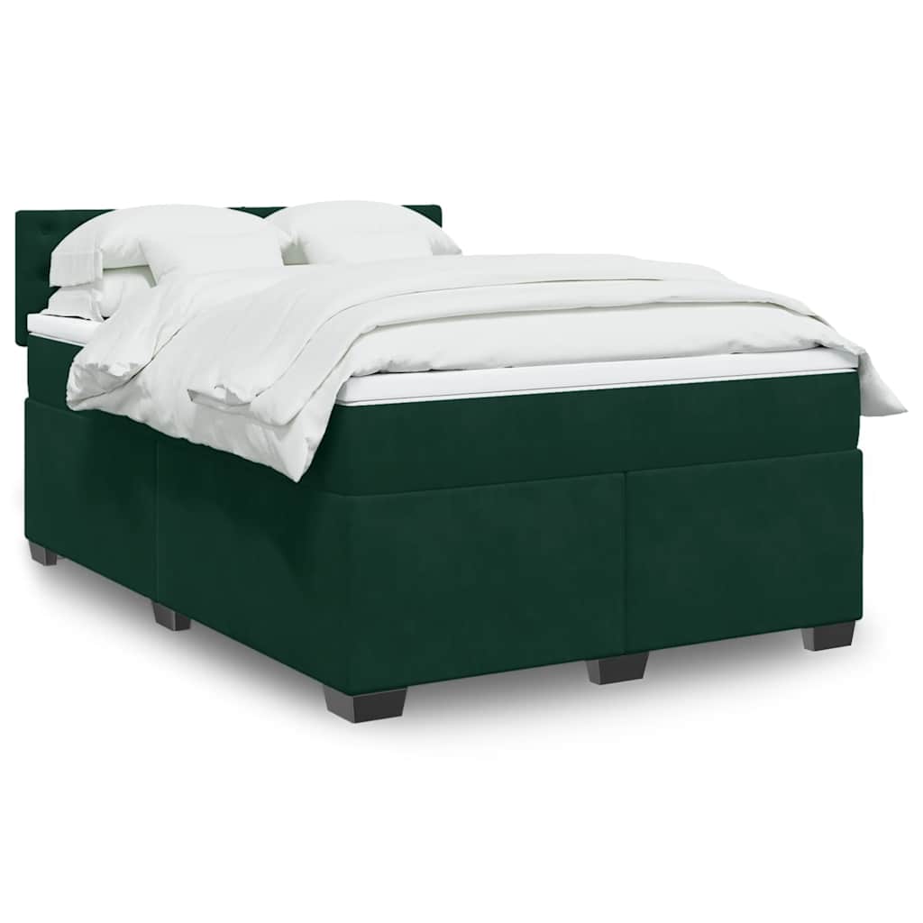 JUNG Vida Boxspringbett mit Matratze Dunkelgrün 140x190 cm Samt