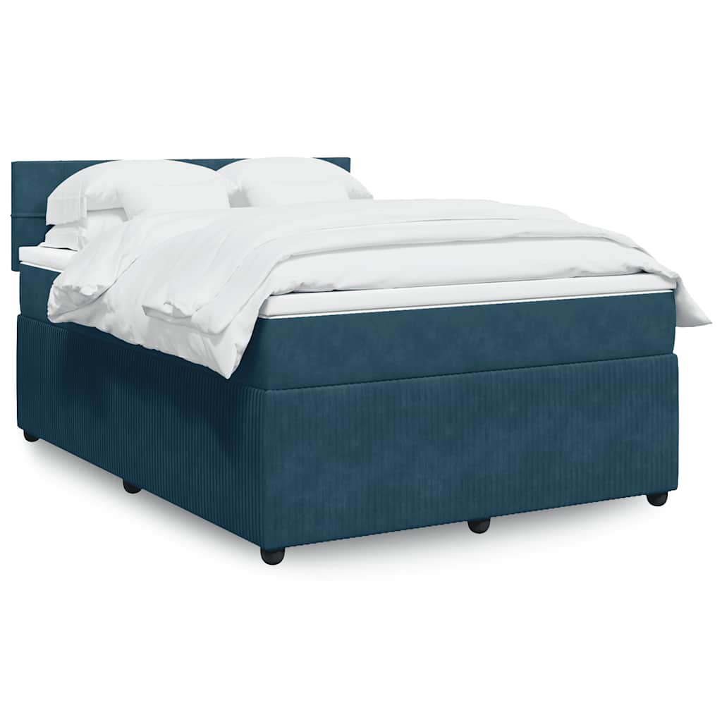 JUNG Vida Boxspringbett mit Matratze Blau 140x190 cm Samt