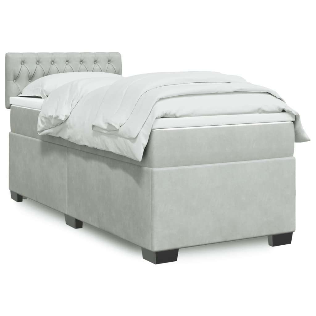 JUNG Vida Boxspringbett mit Matratze Hellgrau 100x200 cm Samt