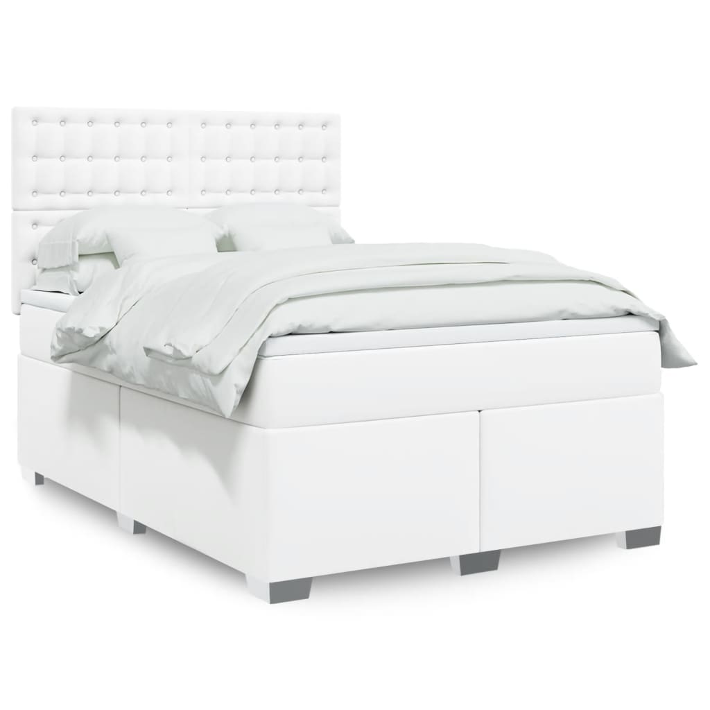 JUNG Vida Boxspringbett mit Matratze Weiß 140x190 cm Kunstleder