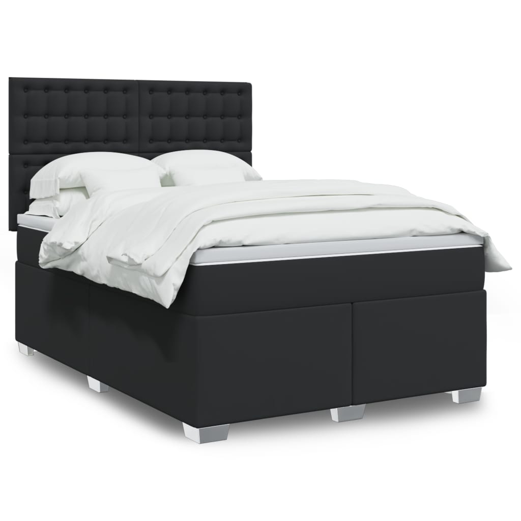 JUNG Vida Boxspringbett mit Matratze Schwarz 140x200 cm Kunstleder