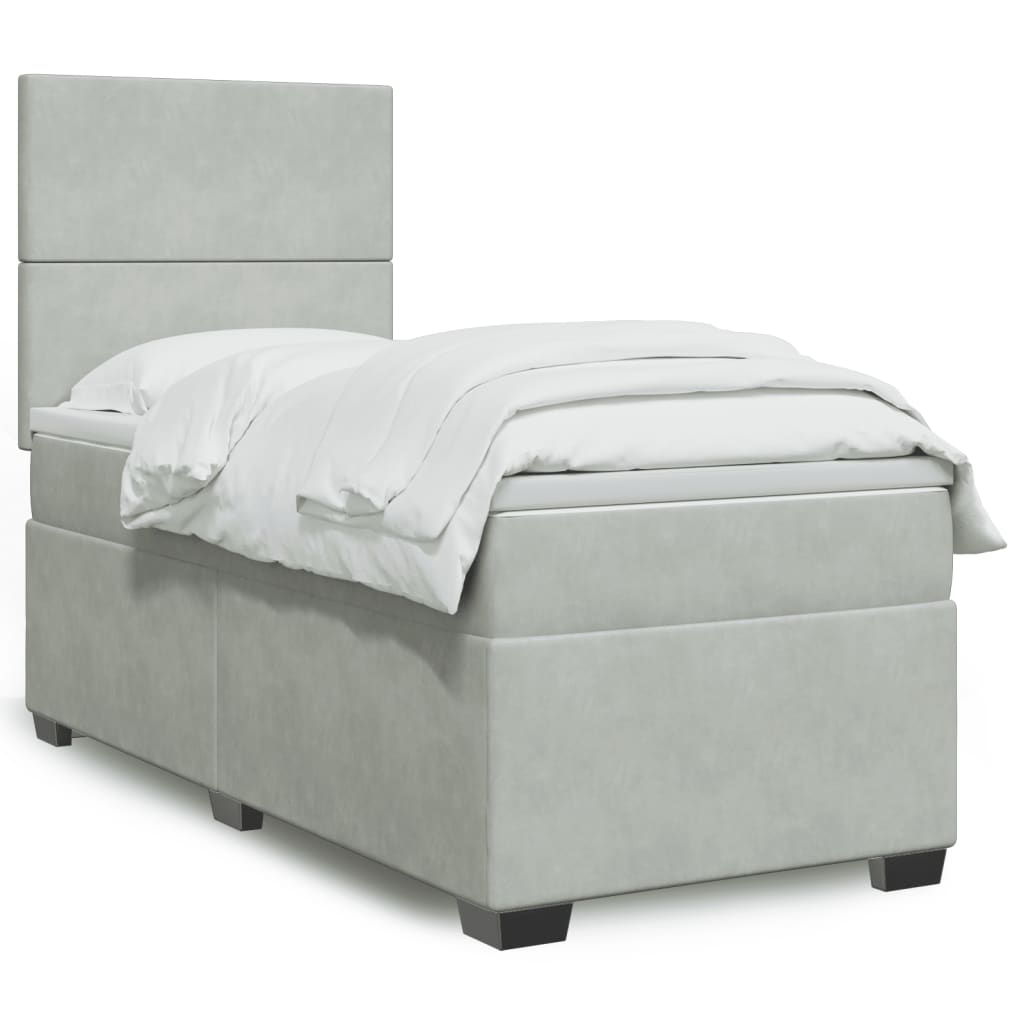 JUNG Vida Boxspringbett mit Matratze Hellgrau 100x200 cm Samt