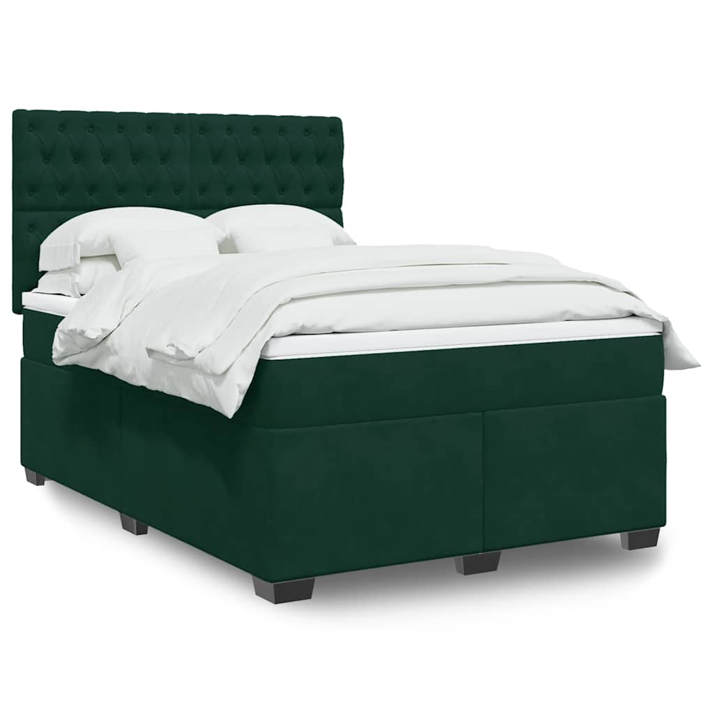 JUNG Vida Boxspringbett mit Matratze Dunkelgrün 140x190 cm Samt