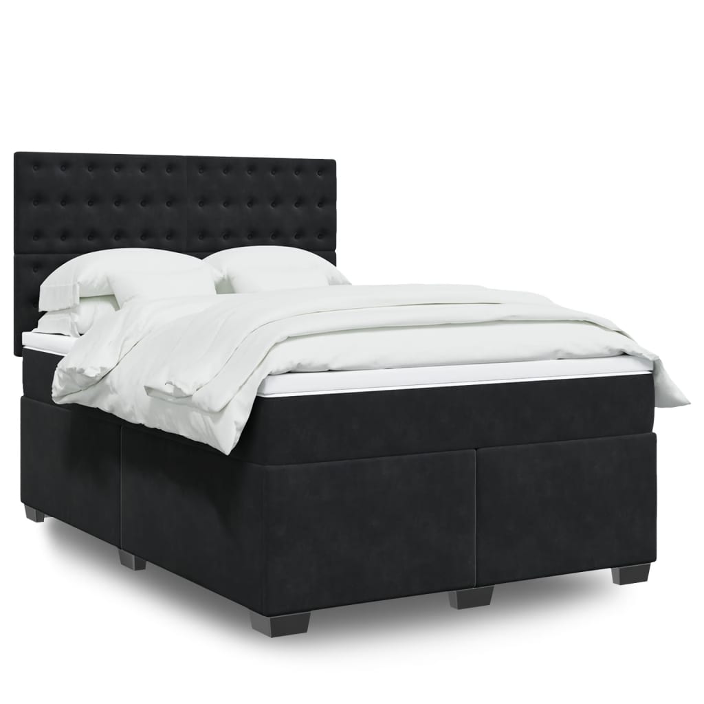 JUNG Vida Boxspringbett mit Matratze Schwarz 140x200 cm Samt