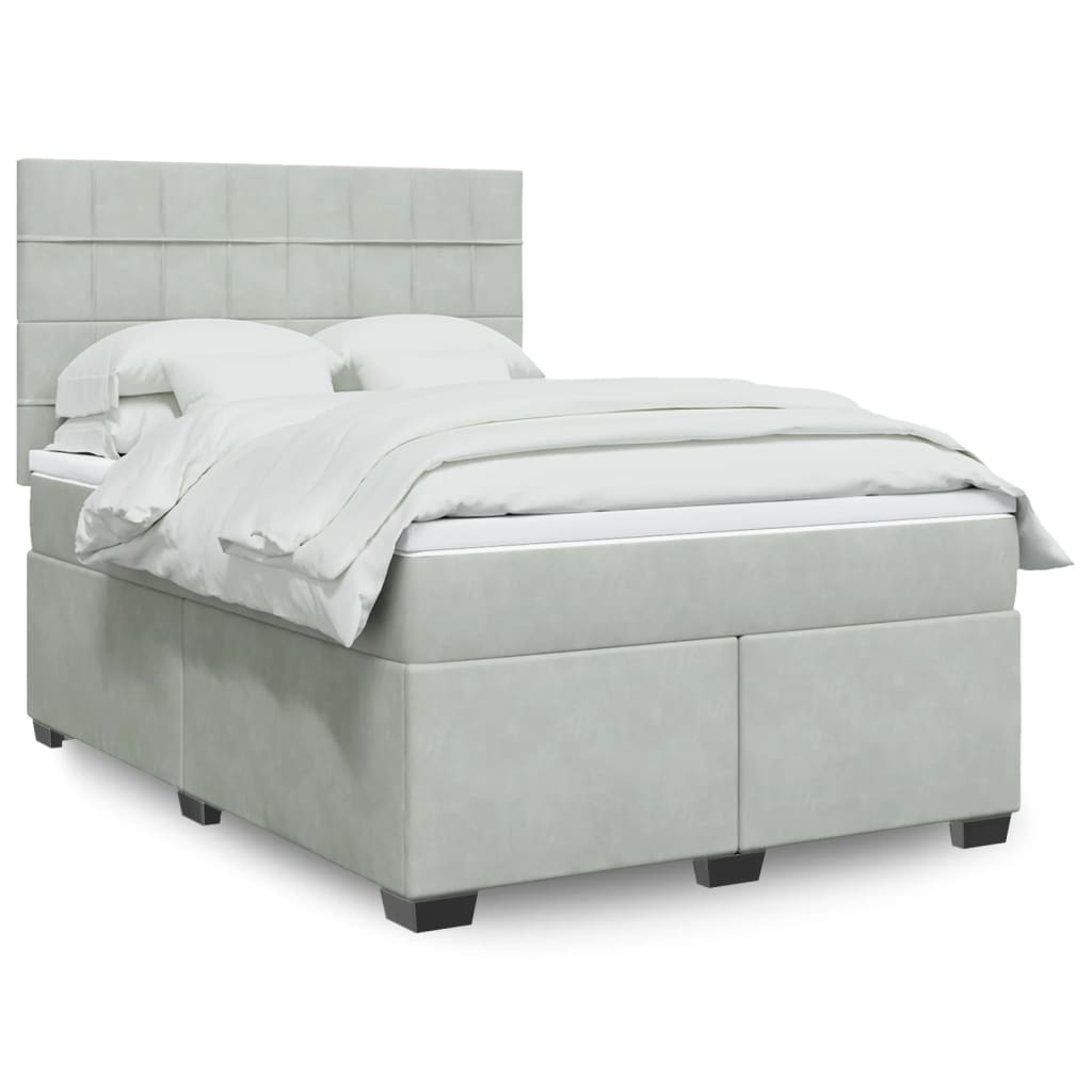 JUNG Vida Boxspringbett mit Matratze Hellgrau 160x200 cm Samt