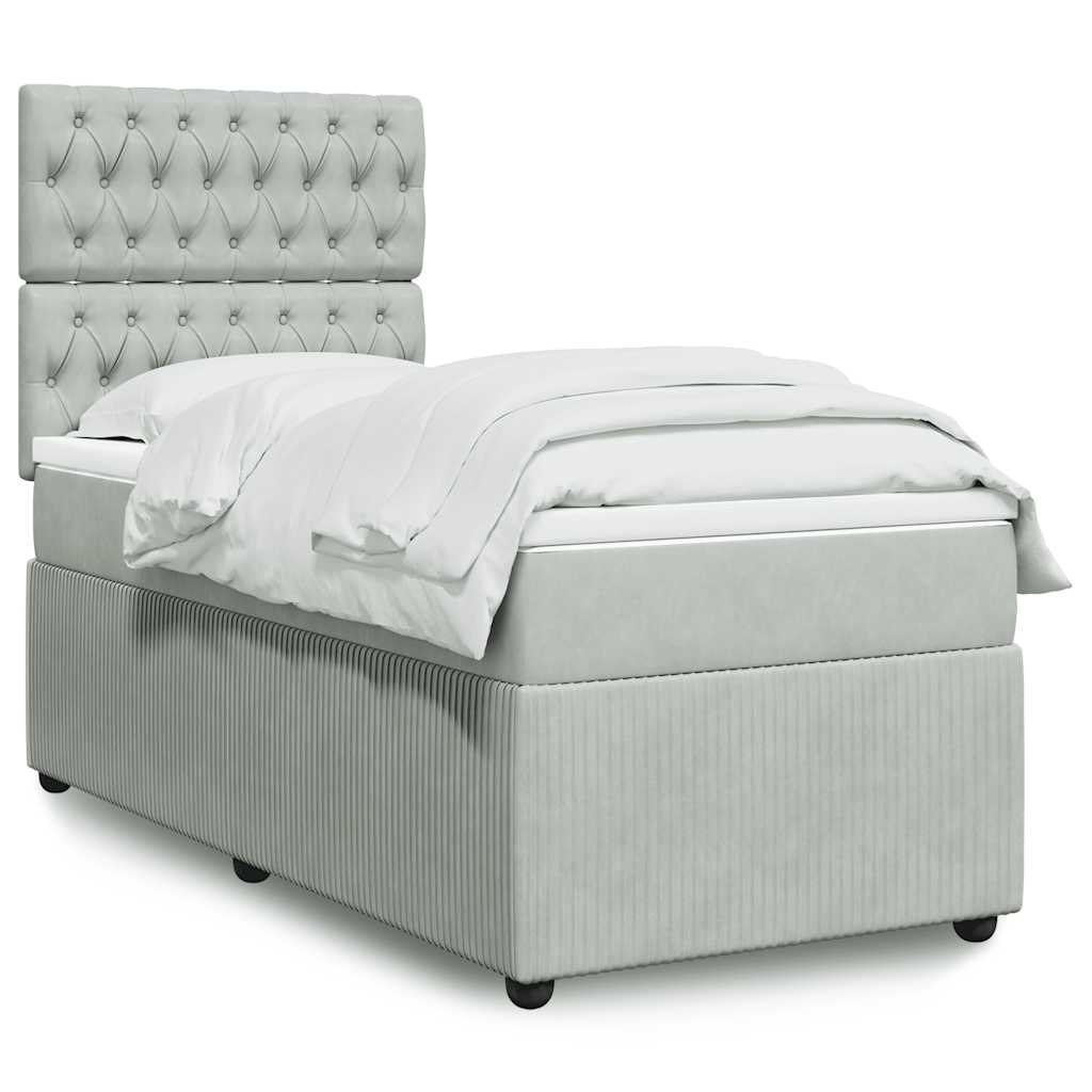 JUNG Vida Boxspringbett mit Matratze Hellgrau 80x200 cm Samt
