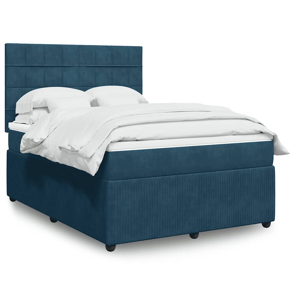 JUNG Vida Boxspringbett mit Matratze Dunkelblau 140x190 cm Samt