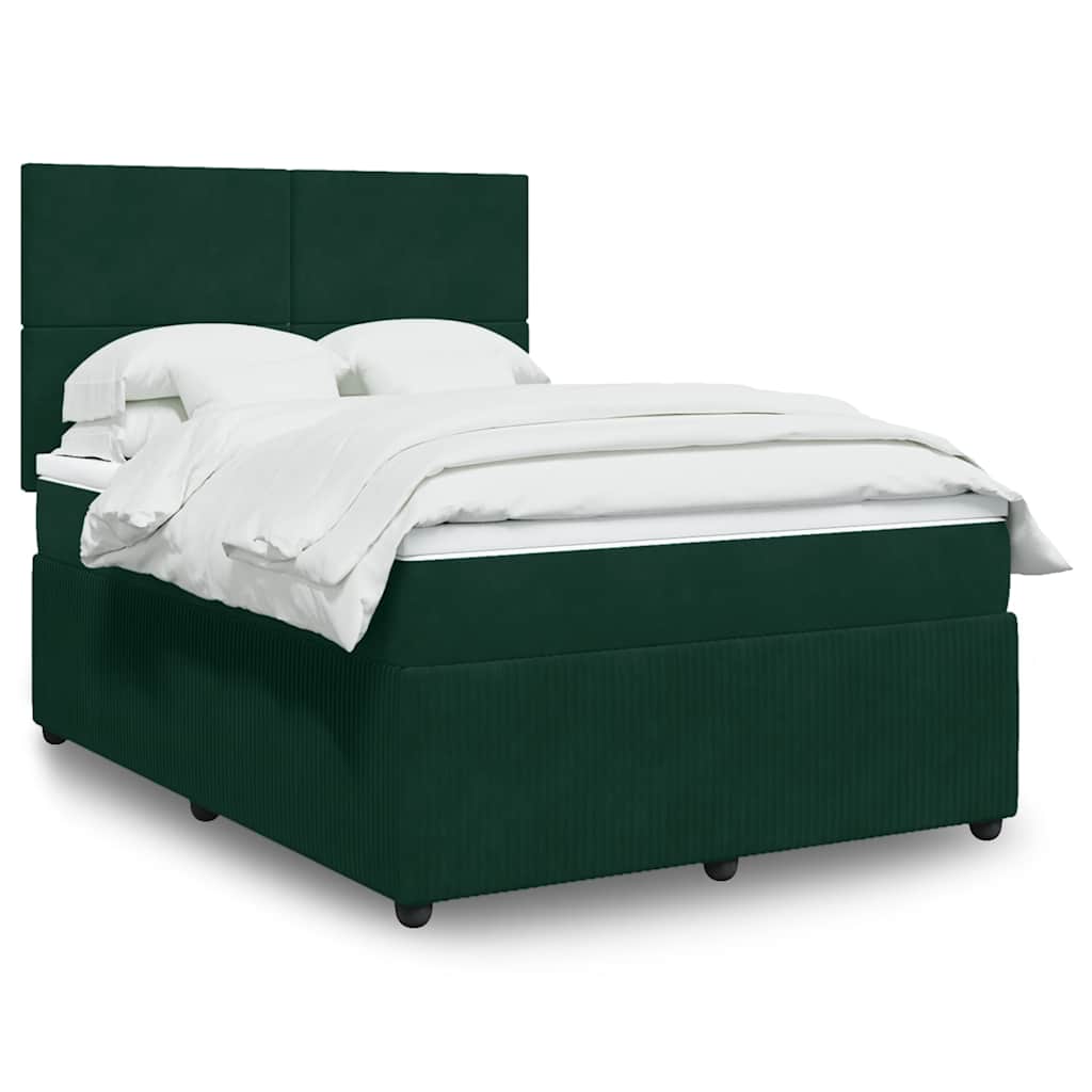 JUNG Vida Boxspringbett mit Matratze Dunkelgrün 140x200 cm Samt