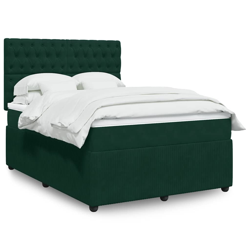 JUNG Vida Boxspringbett mit Matratze Dunkelgrün 140x200 cm Samt