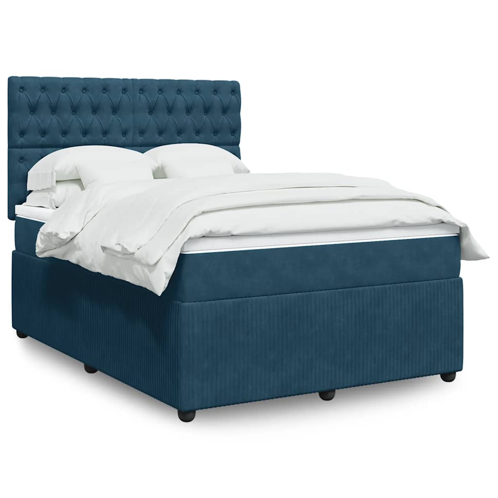 JUNG Vida Boxspringbett mit Matratze Dunkelblau 140x200 cm Samt
