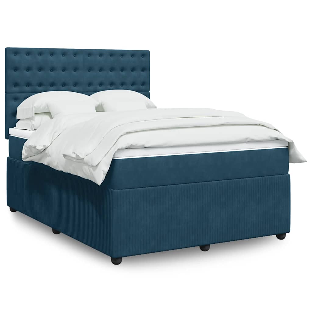 JUNG Vida Boxspringbett mit Matratze Dunkelblau 140x200 cm Samt