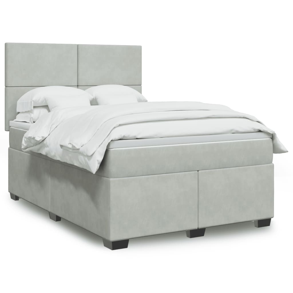 JUNG Vida Boxspringbett mit Matratze Hellgrau 140x190 cm Samt