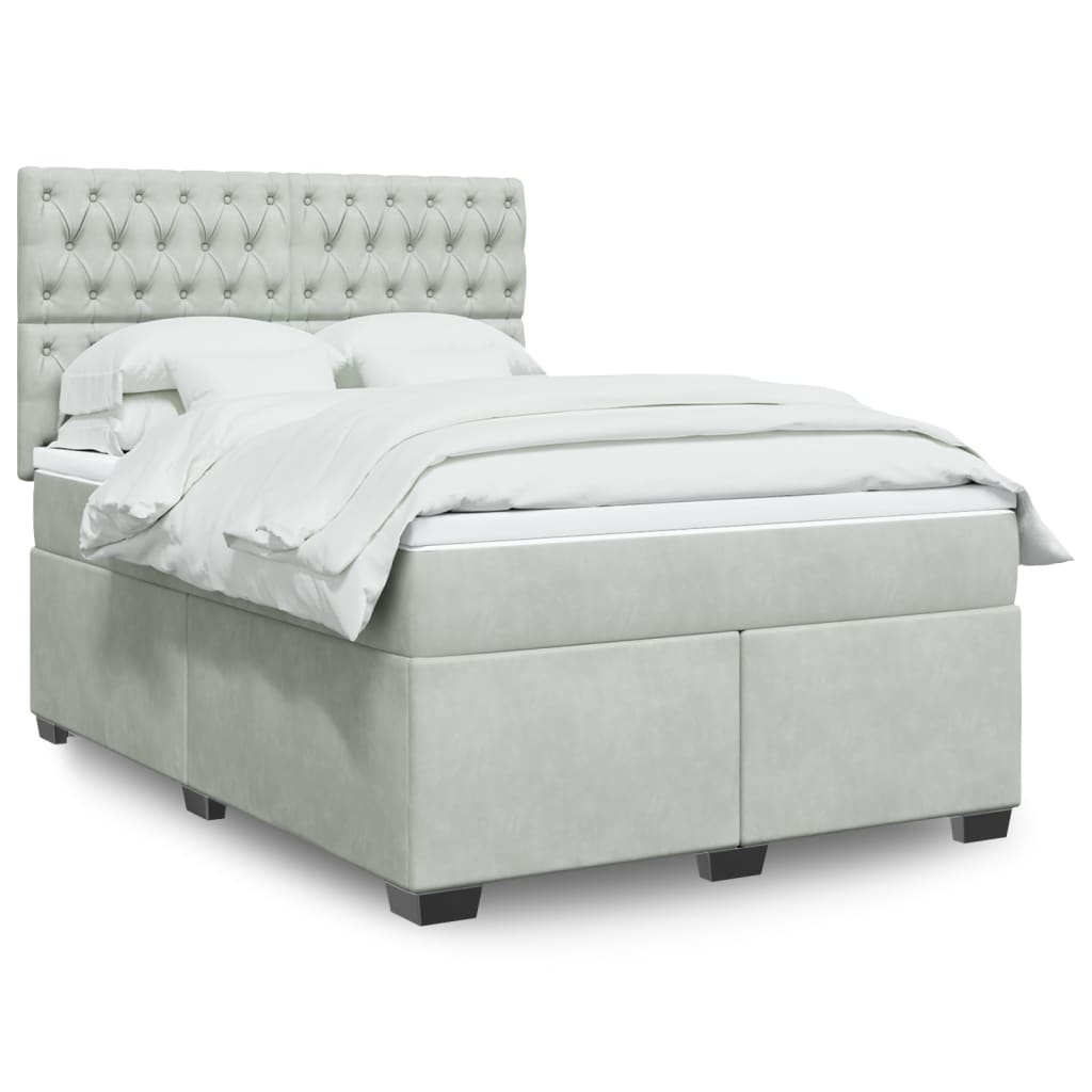 JUNG Vida Boxspringbett mit Matratze Hellgrau 140x190 cm Samt