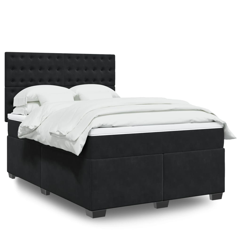 JUNG Vida Boxspringbett mit Matratze Schwarz 140x200 cm Samt