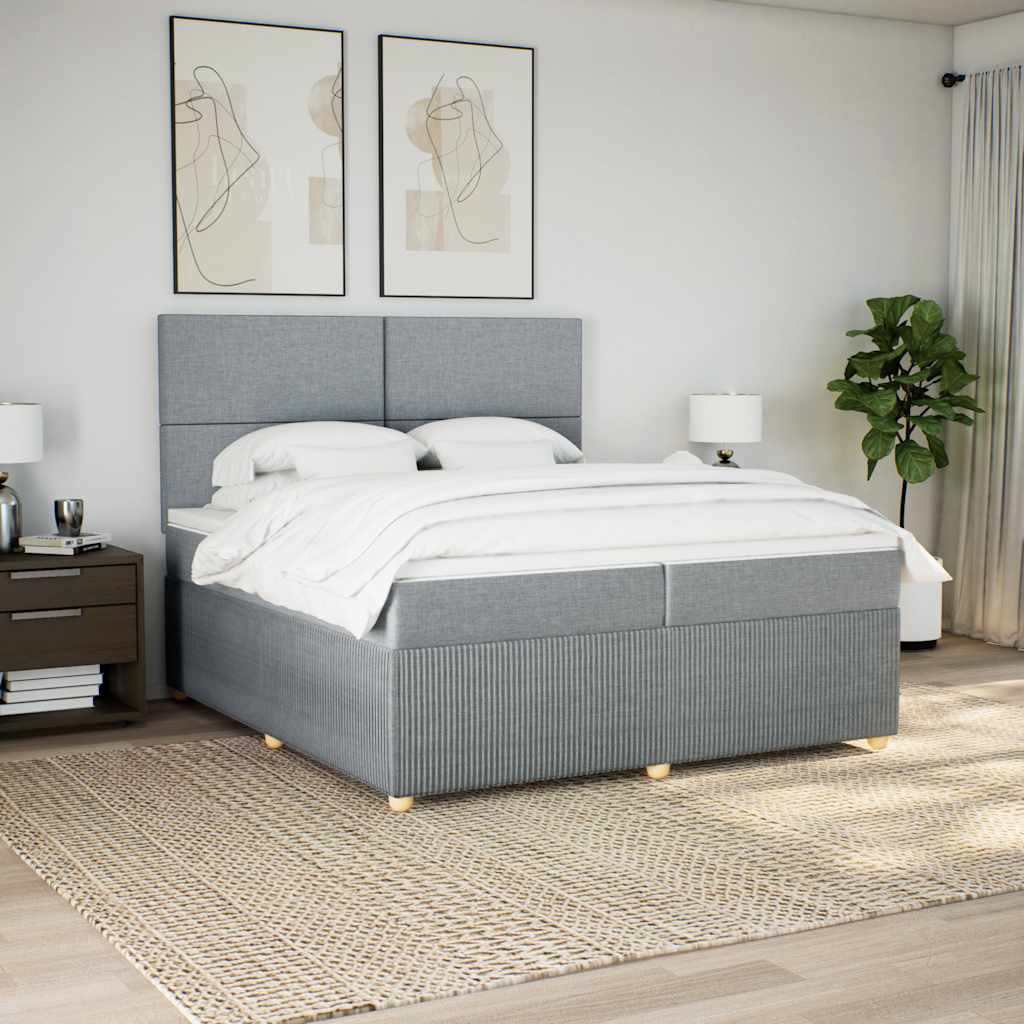 JUNG Vida Boxspringbett mit Matratze Hellgrau 200x200 cm Stoff
