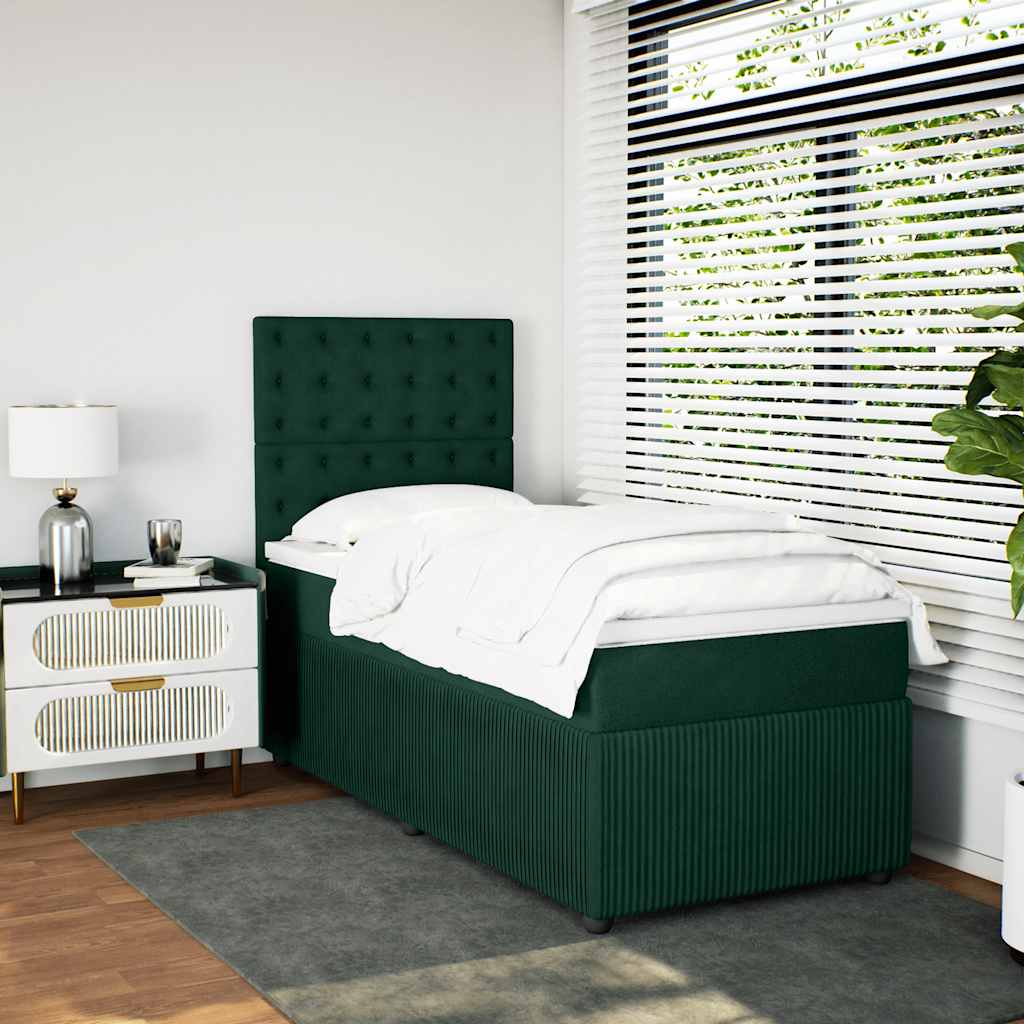 JUNG Vida Boxspringbett mit Matratze Dunkelgrün 80x200 cm Samt