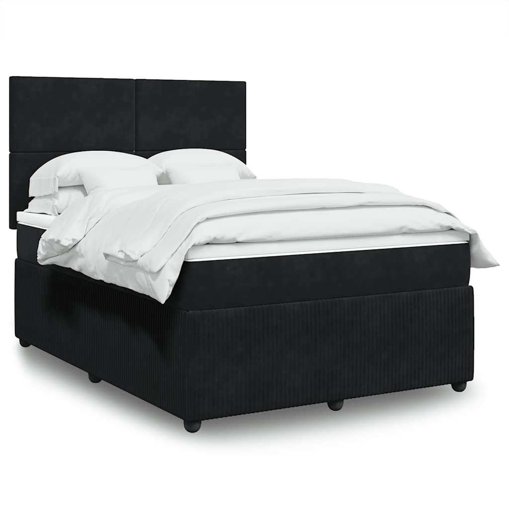 JUNG Vida Boxspringbett mit Matratze Schwarz 140x200 cm Samt