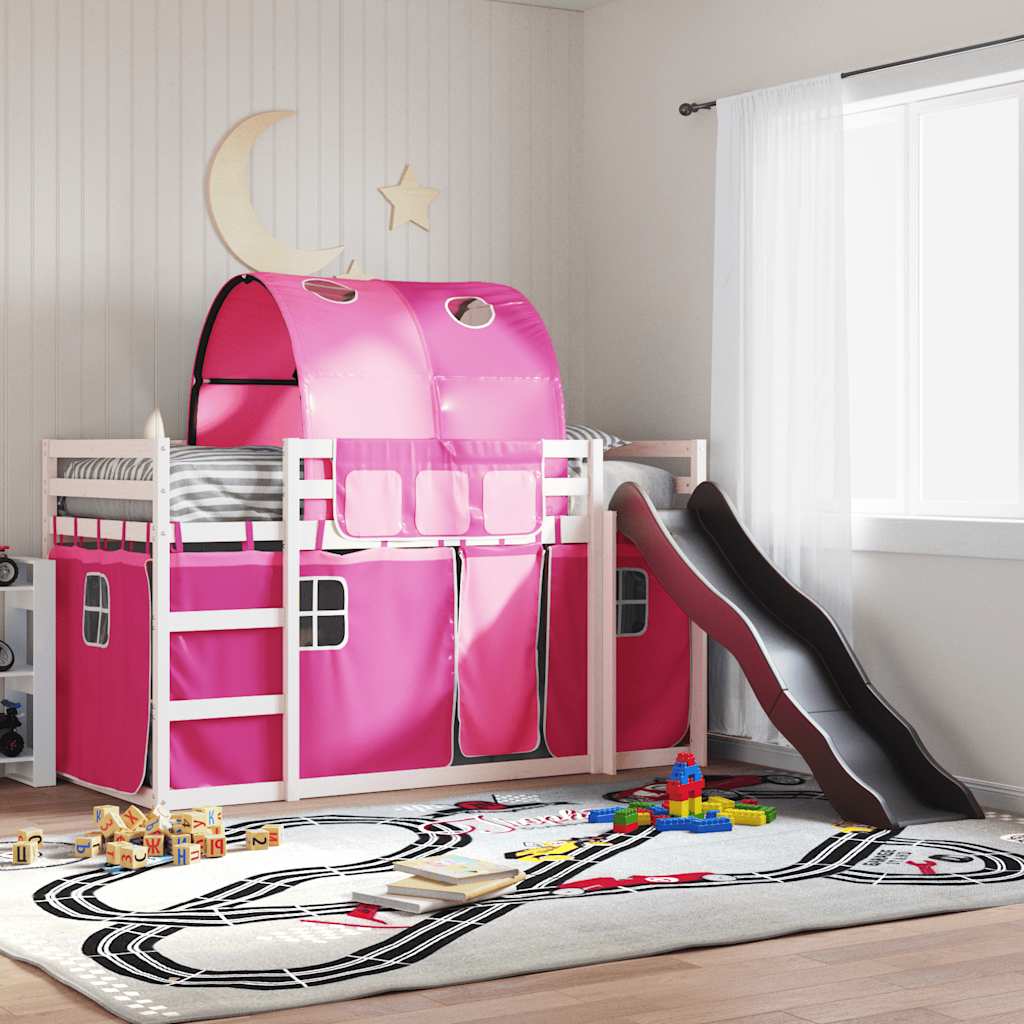 JUNG Vida Etagenbett mit Rutsche und Gardinen Rosa 90x200 cm