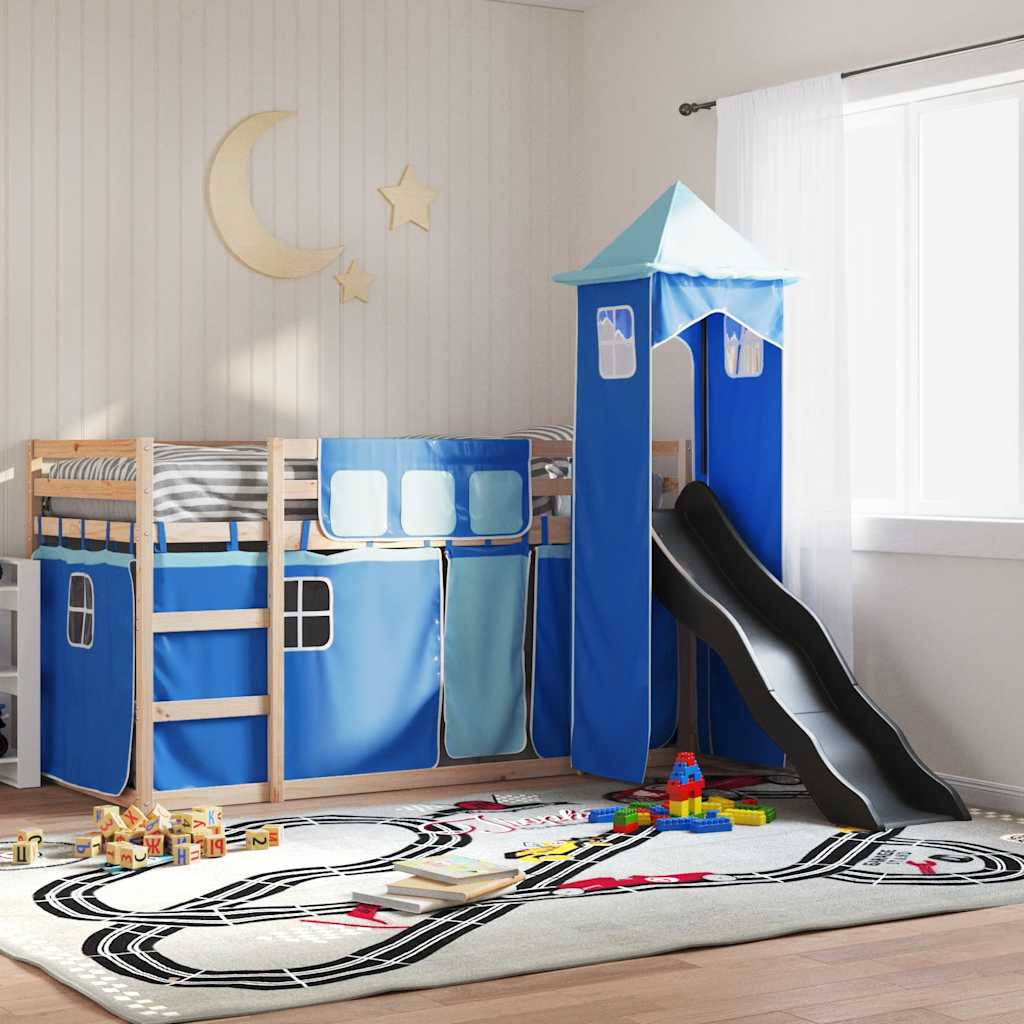 JUNG Vida Etagenbett mit Rutsche und Gardinen Blau 80x200 cm