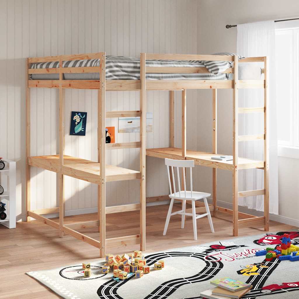 JUNG Vida Hochbett mit Schreibtisch & Leiter 180x200 cm Massivholz Kiefer