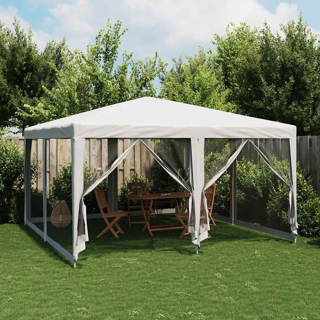 JUNG Vida Partyzelt mit 8 Mesh-Seitenteilen Weiß 4x4 m HDPE